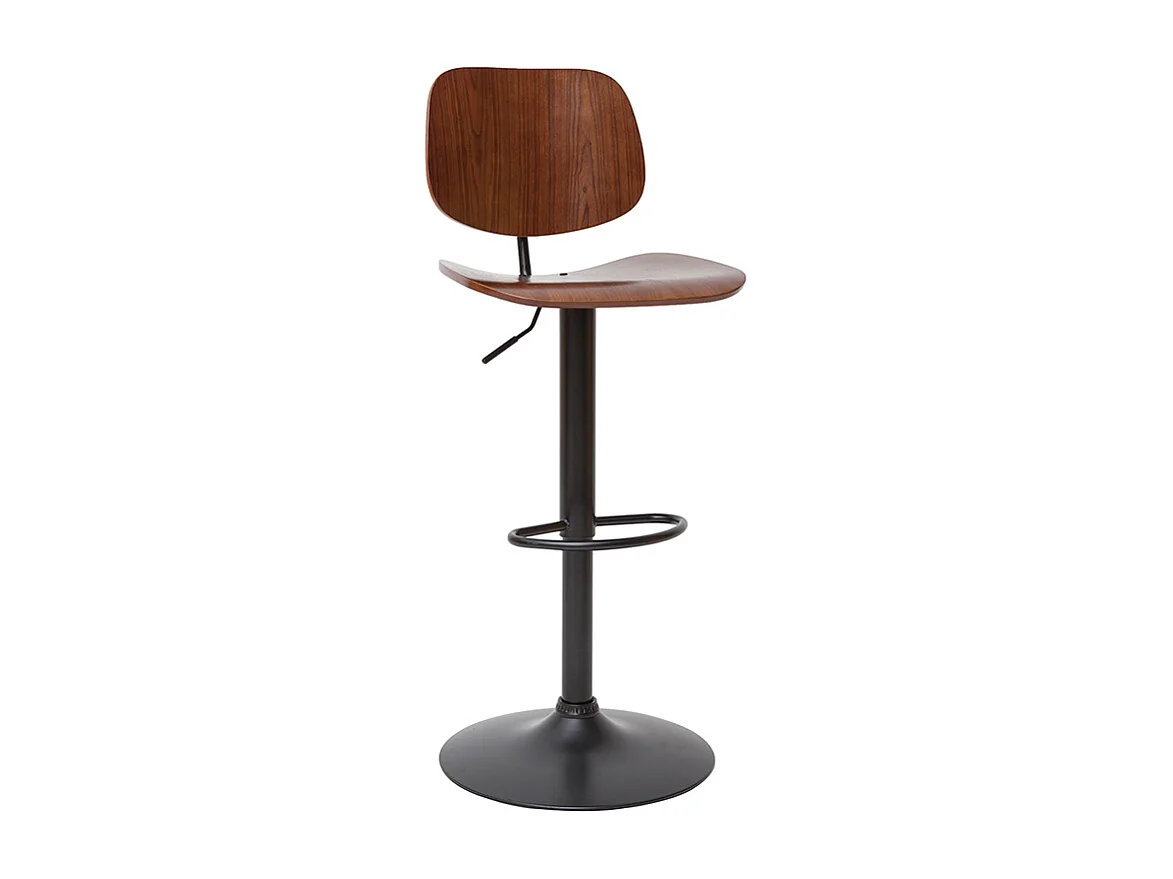 Tabouret de bar relevable noyer et métal noir TOBIAS