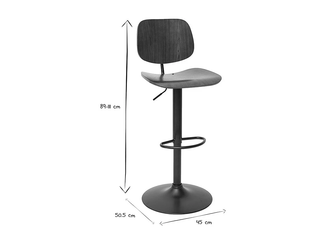 Tabouret de bar relevable noyer et métal noir TOBIAS
