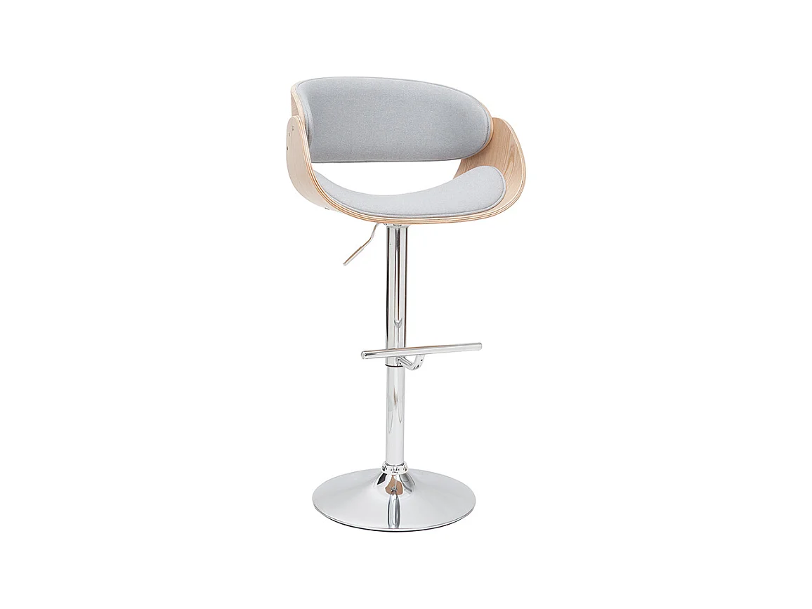 Tabouret de bar design réglable en tissu gris clair et bois clair BENT