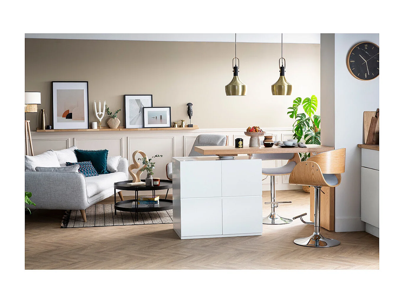 Taburete de bar diseño tejido gris claro y madera clara BENT