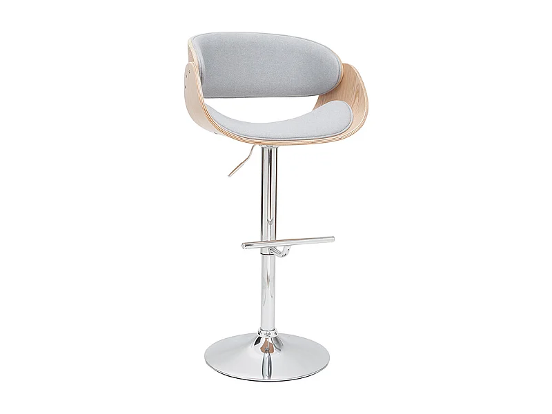 Tabouret de bar design réglable en tissu gris clair et bois clair BENT