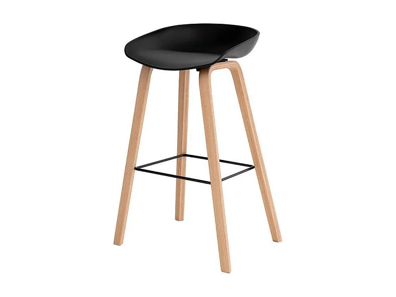 Tabouret nordique en bois de hêtre et assise noir Korane 76cm