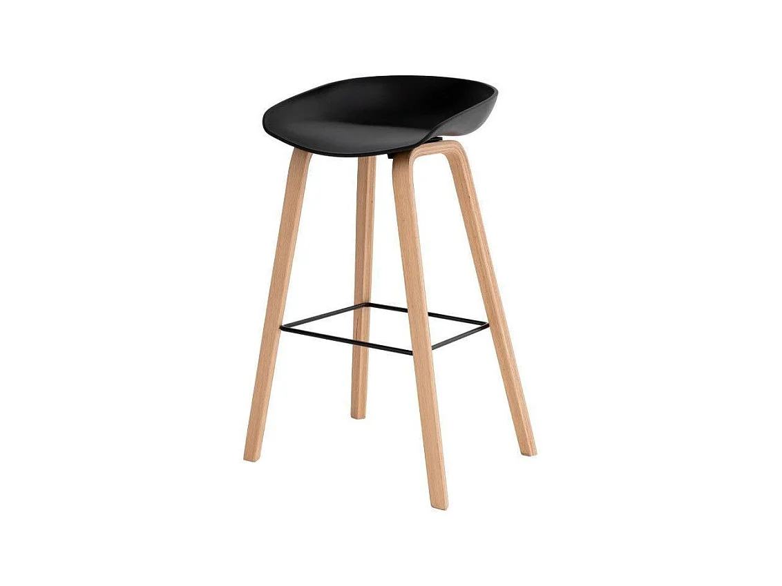 Tabouret nordique en bois de hêtre et assise noir Korane 76cm