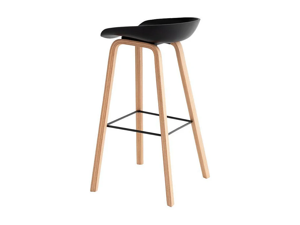 Tabouret nordique en bois de hêtre et assise noir Korane 76cm