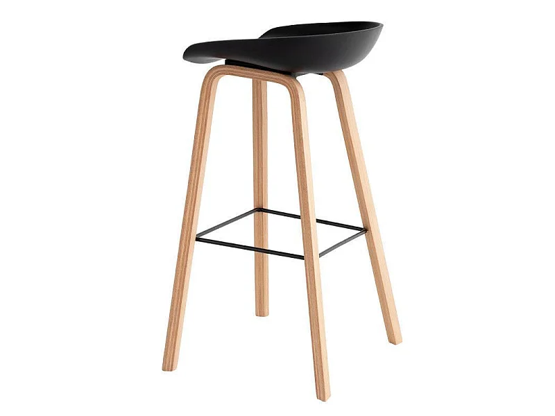 Tabouret nordique en bois de hêtre et assise noir Korane 76cm