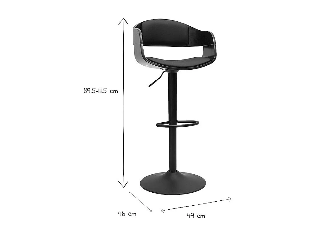 Sgabello da bar design regolabile nero e legno scuro EUSTACHE