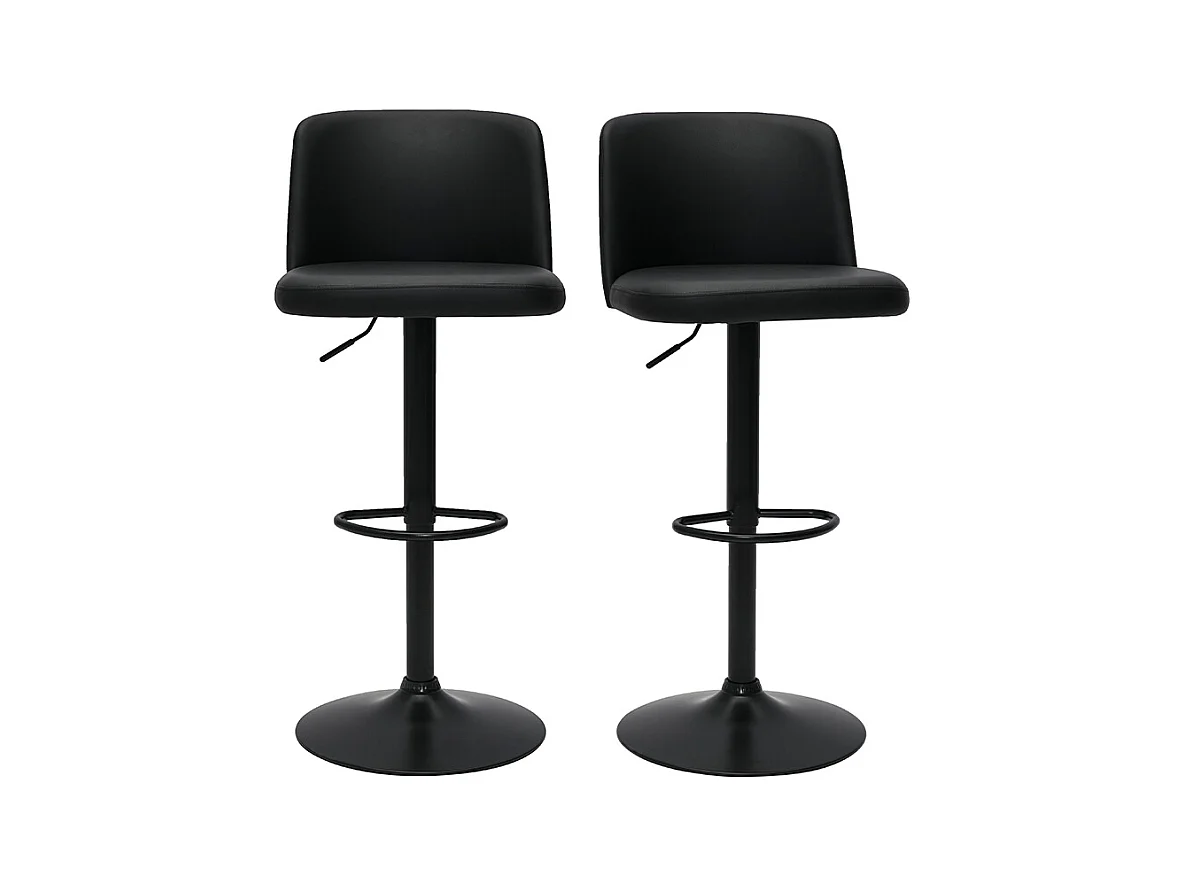 Set de 2 taburetes de cocina ajustables de poliuretano negro y metal negro MONTI