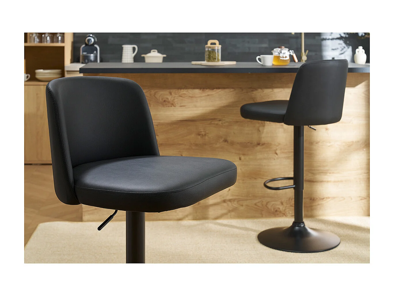 Tabourets de bar design réglables noirs et métal noir (lot de 2) MONTI