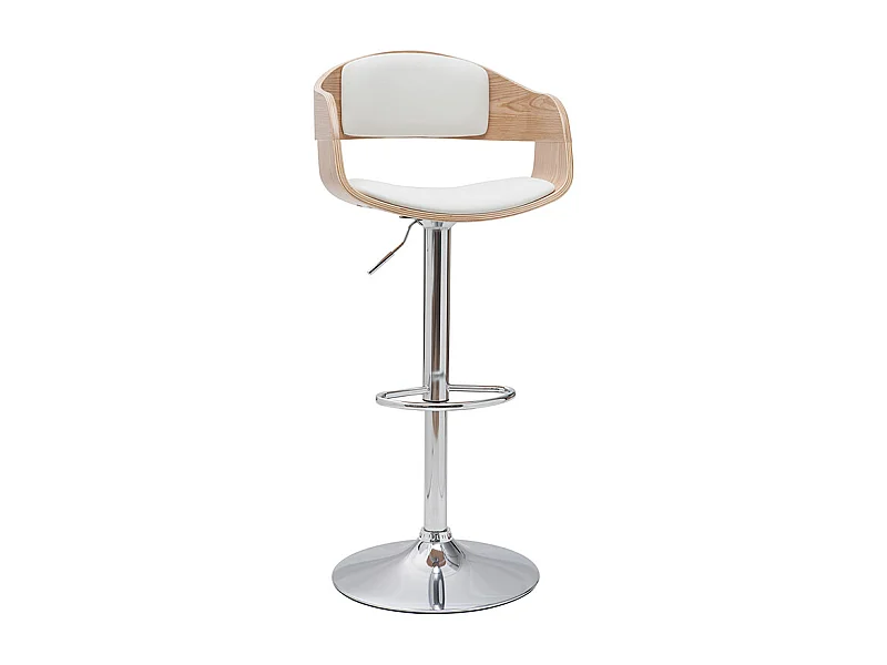 Design-Barhocker EUSTACHE höhenverstellbar weiß und helles Holz