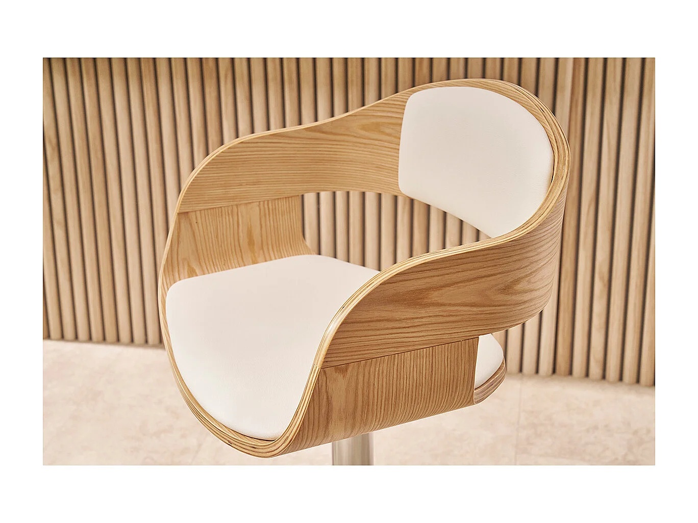 Tabouret de bar design réglable blanc et bois clair EUSTACHE