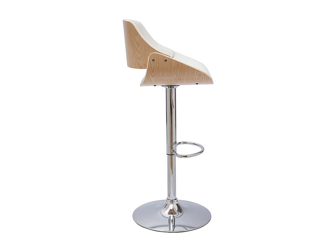 Tabouret de bar design réglable pivotant 360° blanc et bois clair CLASH
