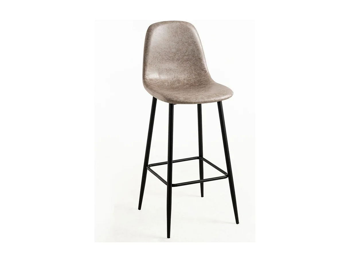 Tabouret de bar style vintage simili cuir et acier noir Kony 77cm-Couleur Marron clair