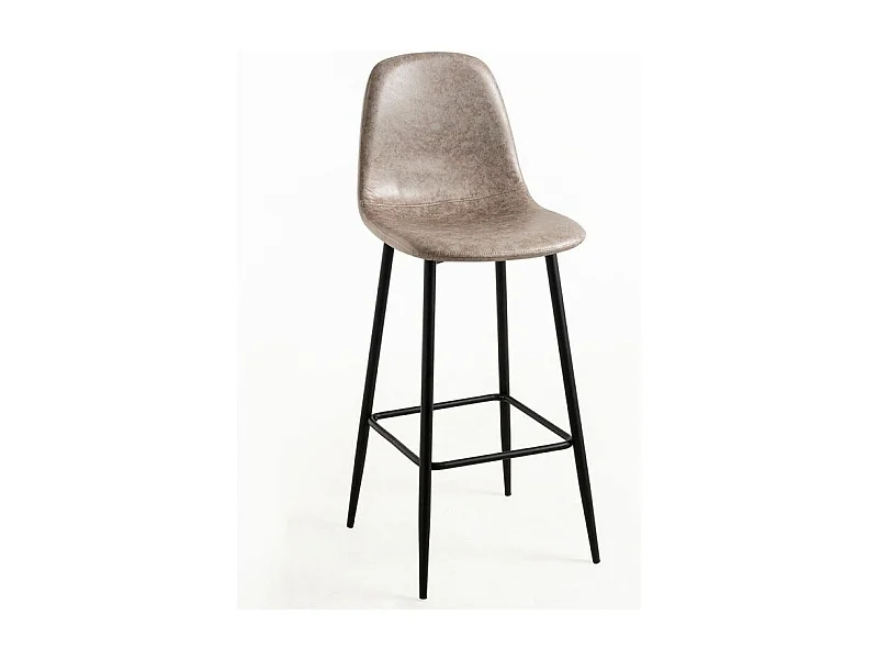 Tabouret de bar style vintage simili cuir et acier noir Kony 77cm-Couleur Marron clair