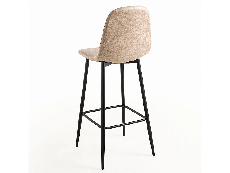 Tabouret de bar style vintage simili cuir et acier noir Kony 77cm-Couleur Beige clair