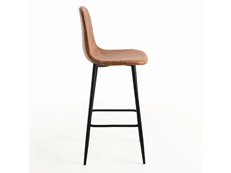 Tabouret de bar style vintage simili cuir et acier noir Kony 77cm-Couleur Beige clair