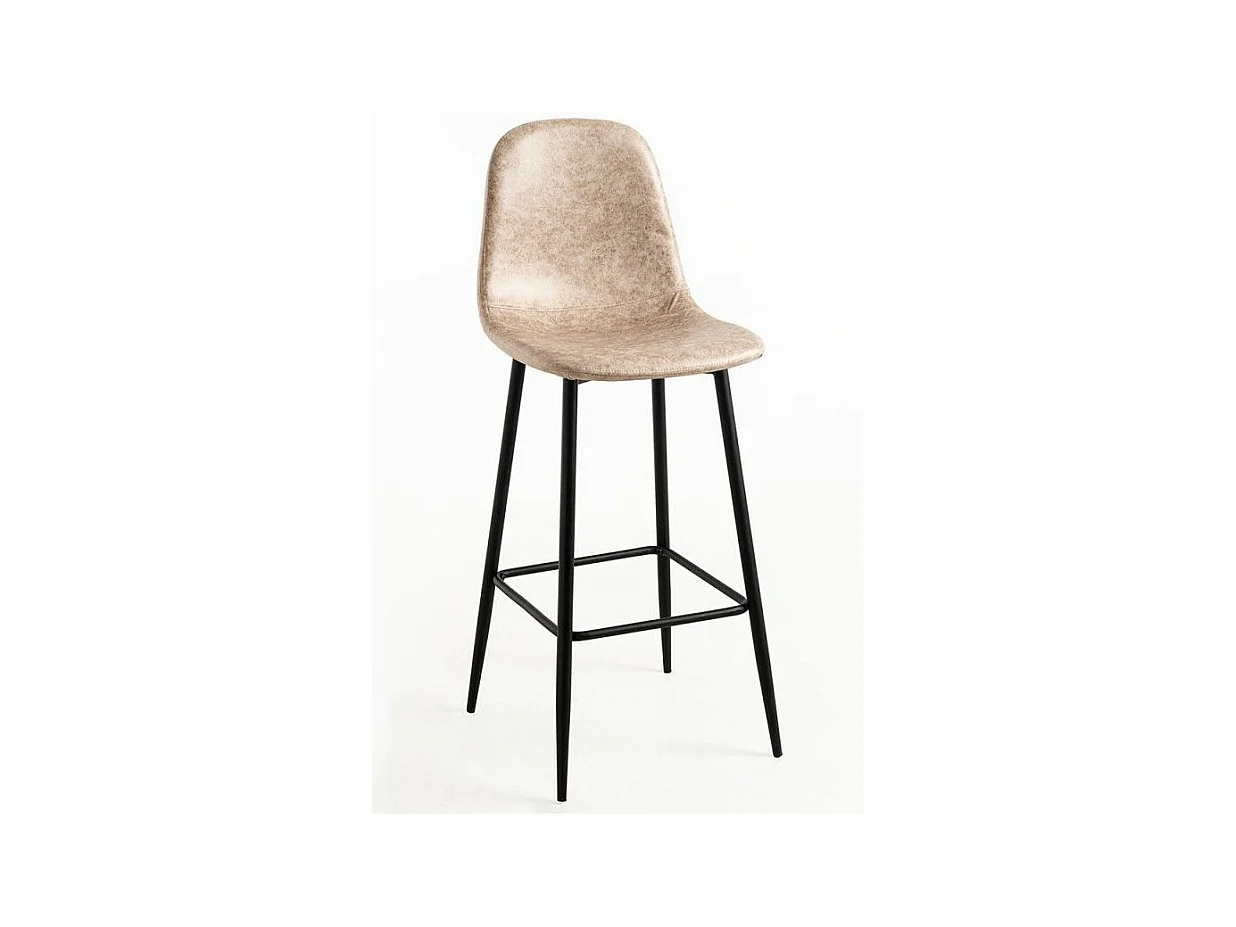 Taburete de bar estilo vintage en símil piel y acero negro Kony 77 cm-Color Beige claro