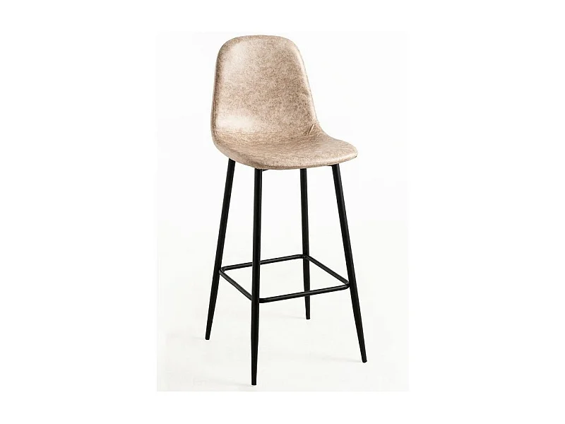 Tabouret de bar style vintage simili cuir et acier noir Kony 77cm-Couleur Beige clair