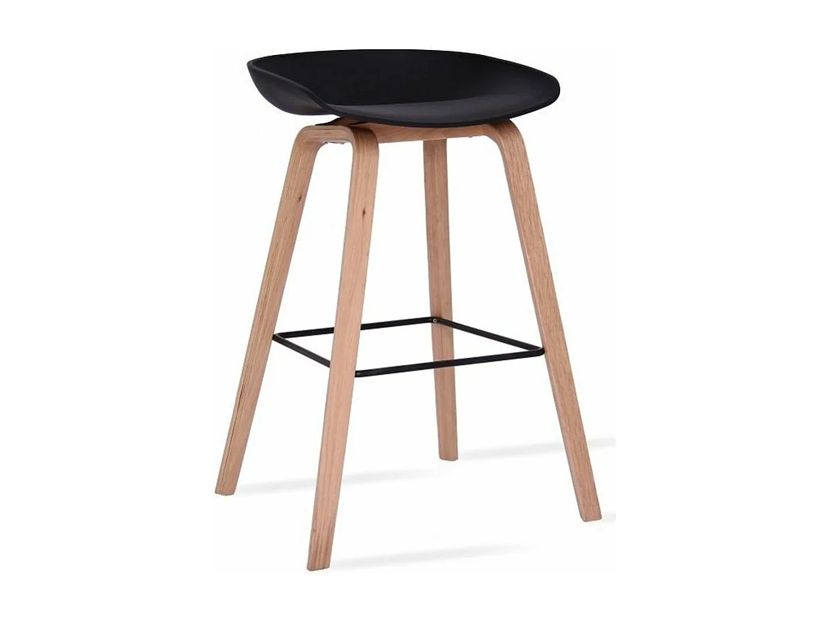 Tabouret nordique en bois de hêtre et assise noir Korane 66cm