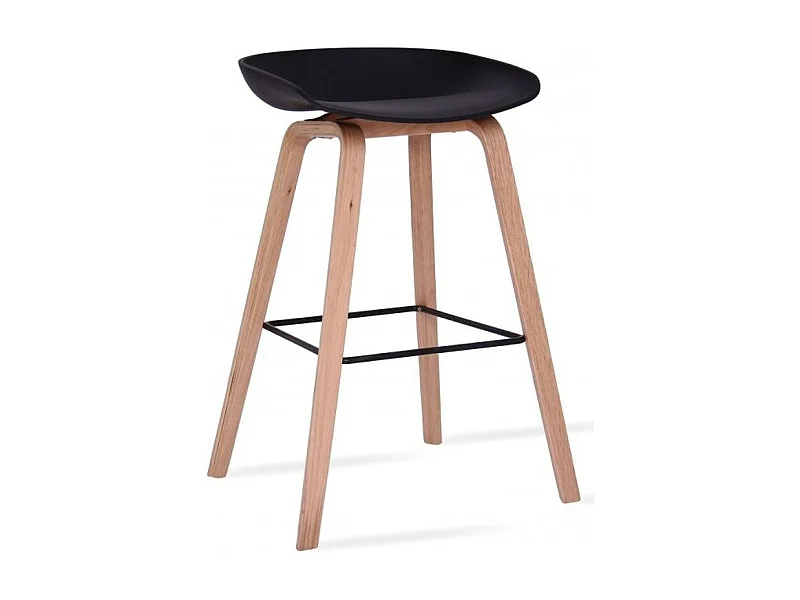 Tabouret nordique en bois de hêtre et assise noir Korane 66cm
