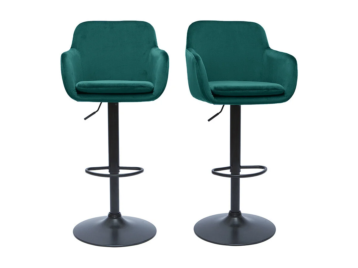 Sgabelli da bar regolabili in tessuto di velluto blu petrolio e metallo nero (set di 2) AMIKA