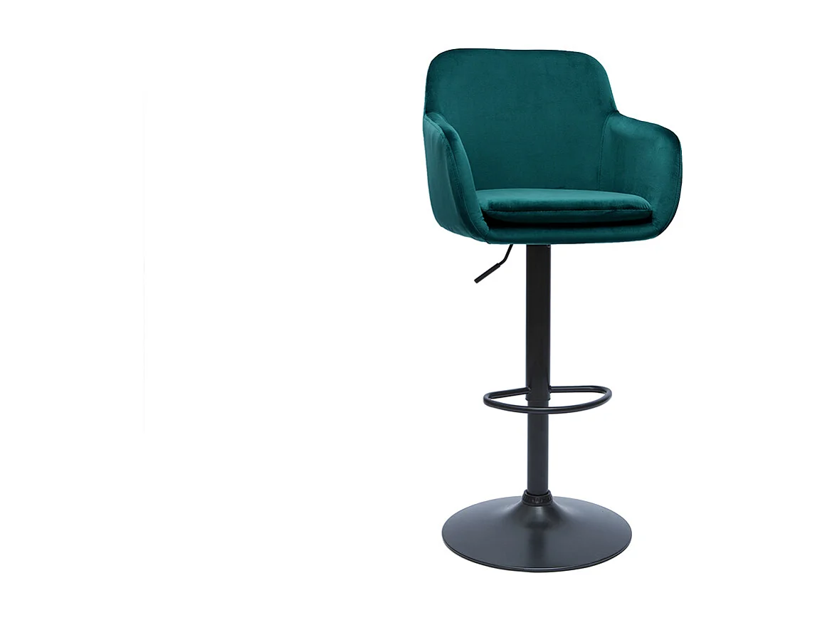 Sgabelli da bar regolabili in tessuto di velluto blu petrolio e metallo nero (set di 2) AMIKA