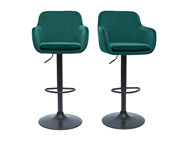 Sgabelli da bar regolabili in tessuto di velluto blu petrolio e metallo nero (set di 2) AMIKA