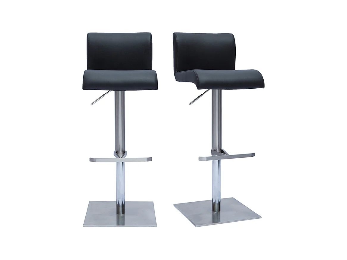 Tabourets de bar design réglables noir et inox brossé (lot de 2) SHEINA
