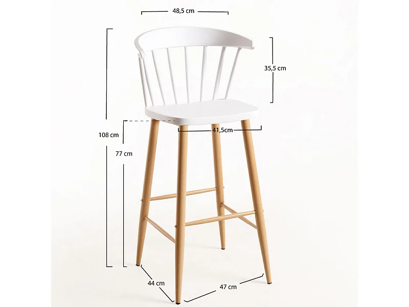 Chaise de bar blanche avec pieds en métal effet naturel Kury 77cm