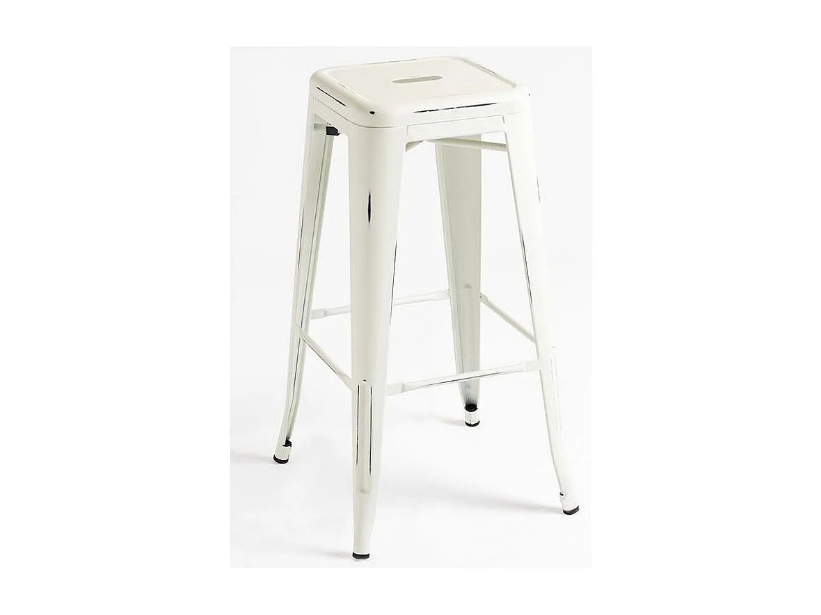 Tabouret haut industrielle acier vintage Kontoir 76cm-Couleur Blanc