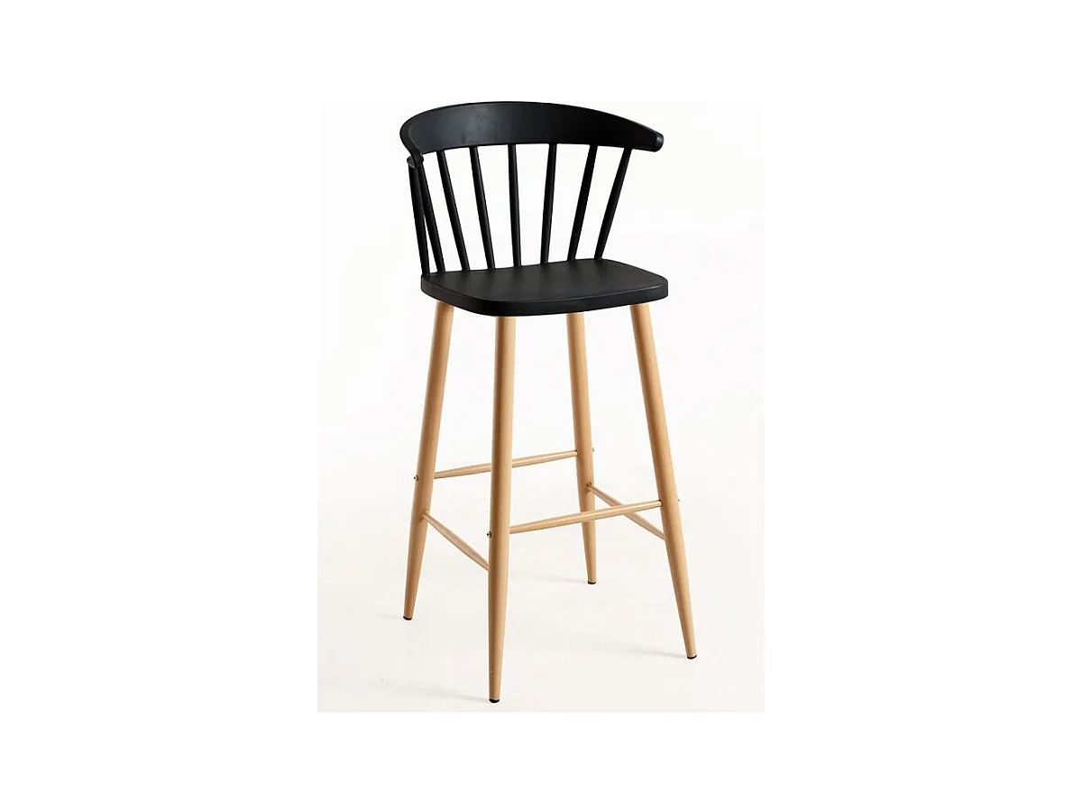 Chaise de bar noire avec pieds en métal effet naturel Kury 77cm