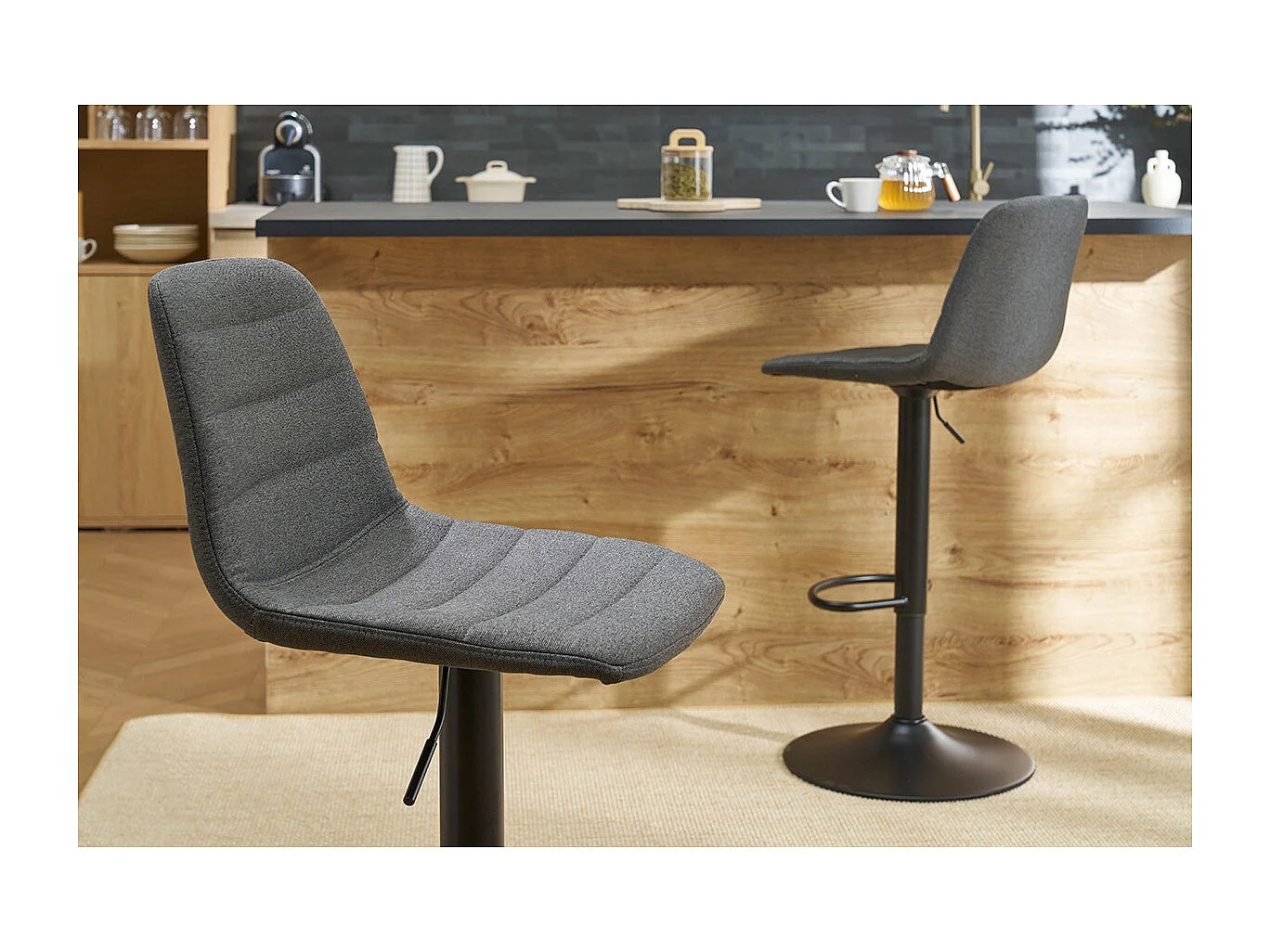 Tabourets de bar réglables tissu et métal gris foncé (lot de 2) SAURY