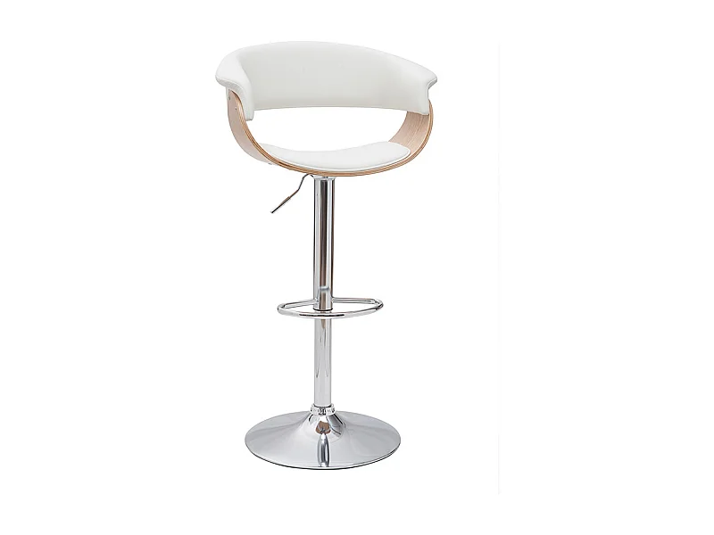 Designer-Barhocker höhenverstellbar weiß und helles Holz OKTAV