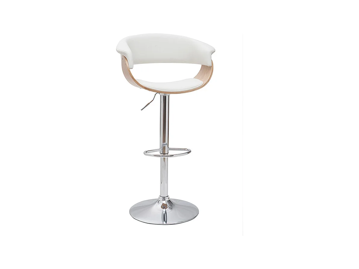 Designer-Barhocker höhenverstellbar weiß und helles Holz OKTAV