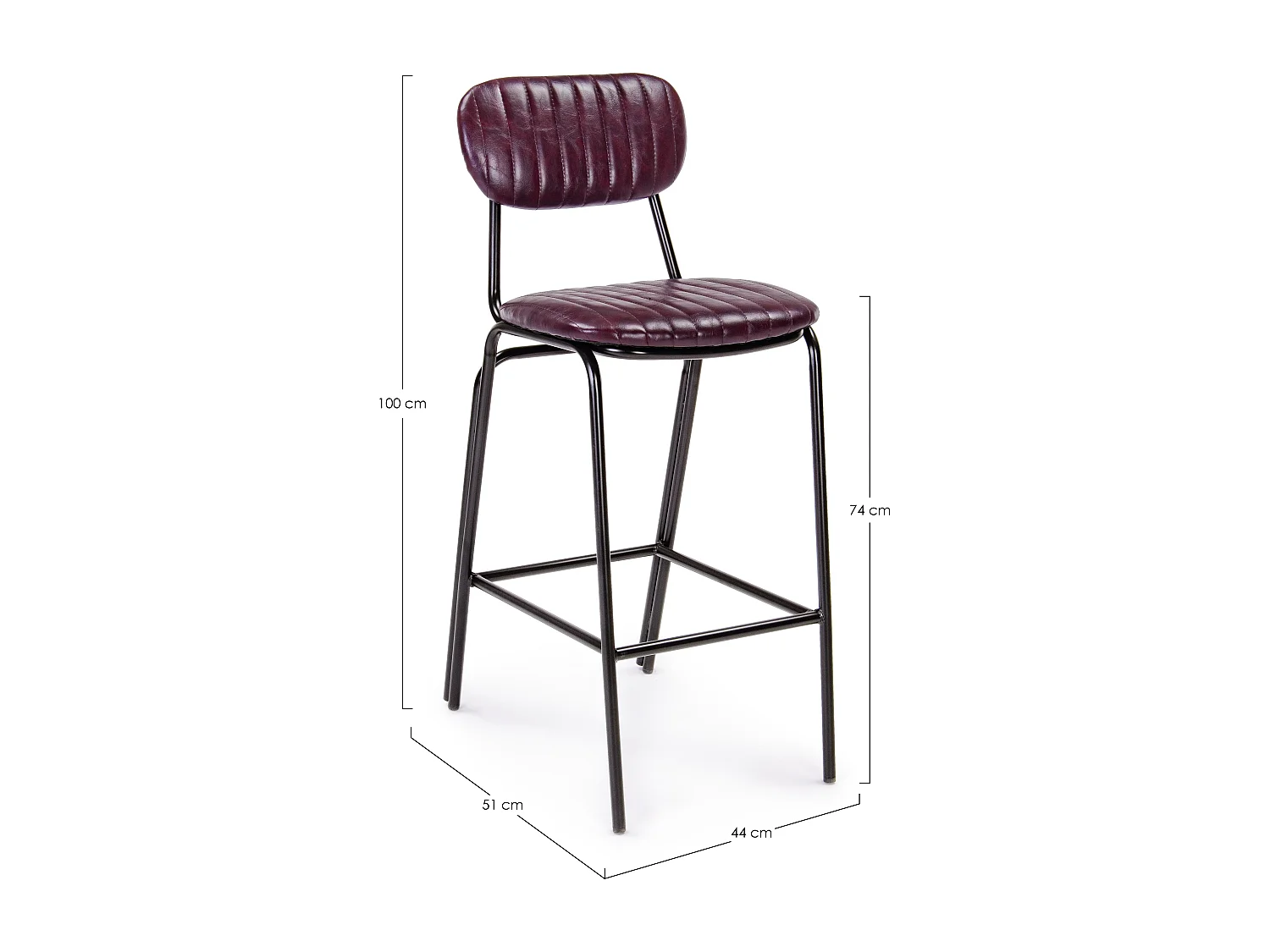 Tabouret de bar acier bordeaux Debbie hauteur d'assise 74cm