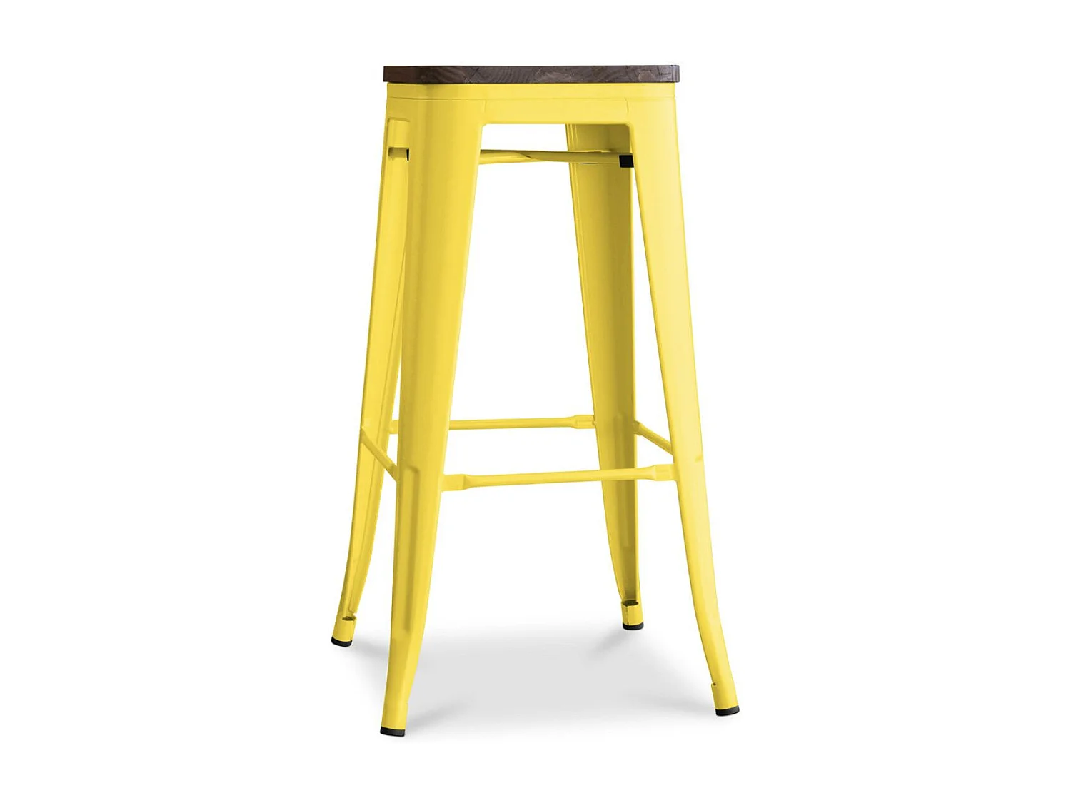 Kontoir Taburete de 76 cm de acero blanco brillante con asiento de pino macizo oscuro-Color Amarillo