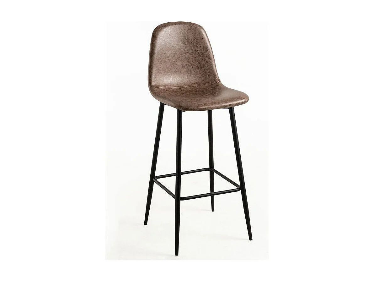 Taburete de bar estilo vintage en símil piel y acero negro Kony 77 cm-Color Marrón oscuro