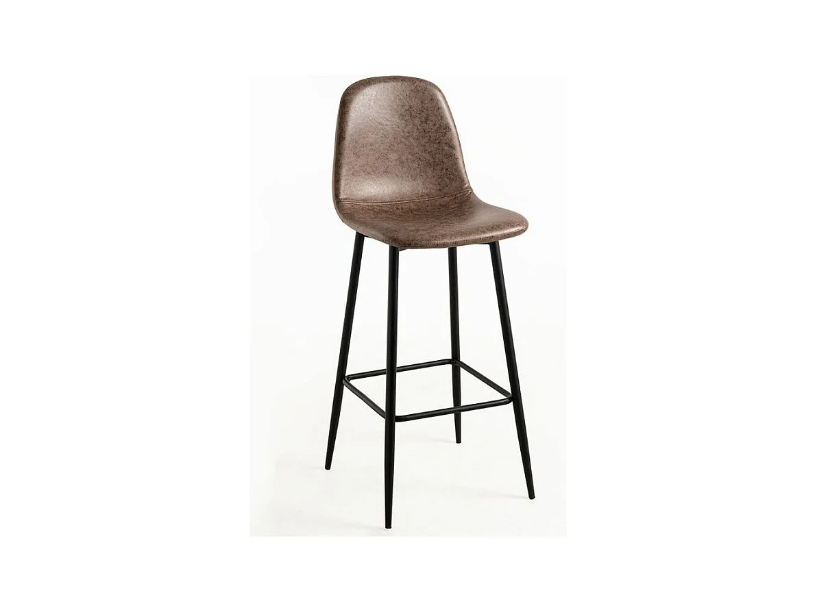 Tabouret de bar style vintage simili cuir et acier noir Kony 77cm-Couleur Marron Foncé