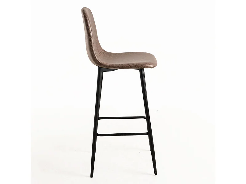 Taburete de bar estilo vintage en símil piel y acero negro Kony 77 cm-Color Marrón oscuro