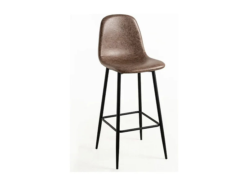 Tabouret de bar style vintage simili cuir et acier noir Kony 77cm-Couleur Marron Foncé