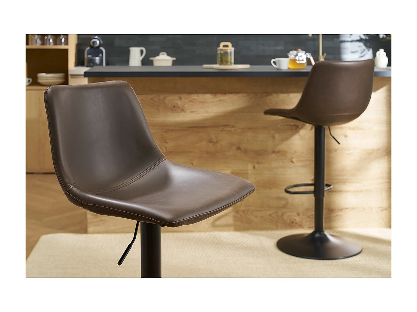 Tabourets de bar vintage réglables pivotants marron (lot de 2) NEW ROCK