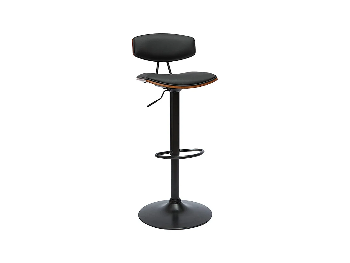 Taburete de cocina de diseño regulable negro con madera oscura VASCO
