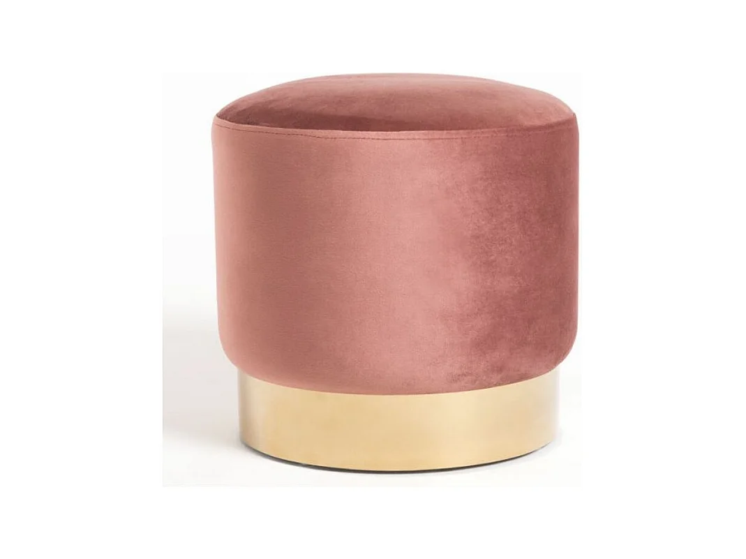 Puff redondo de terciopelo rosa Kila de 39 cm con base de metal dorado mate