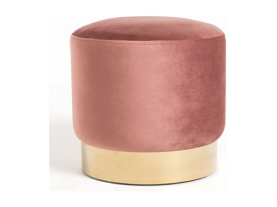 Pouf rond velours rose et pied métal doré mat Kila 39cm