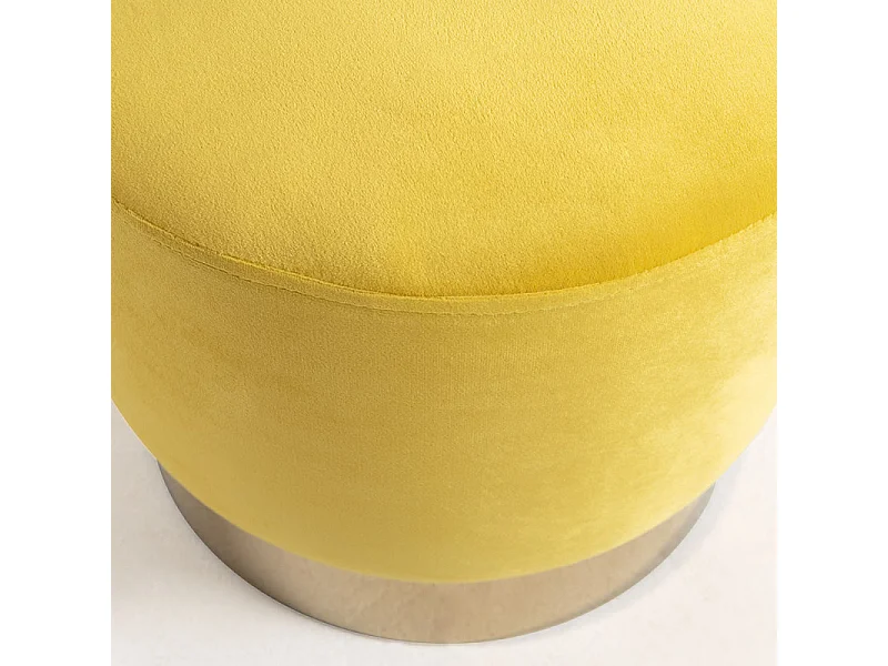 Puff redondo de terciopelo amarillo Kila de 39 cm con base de metal dorado mate