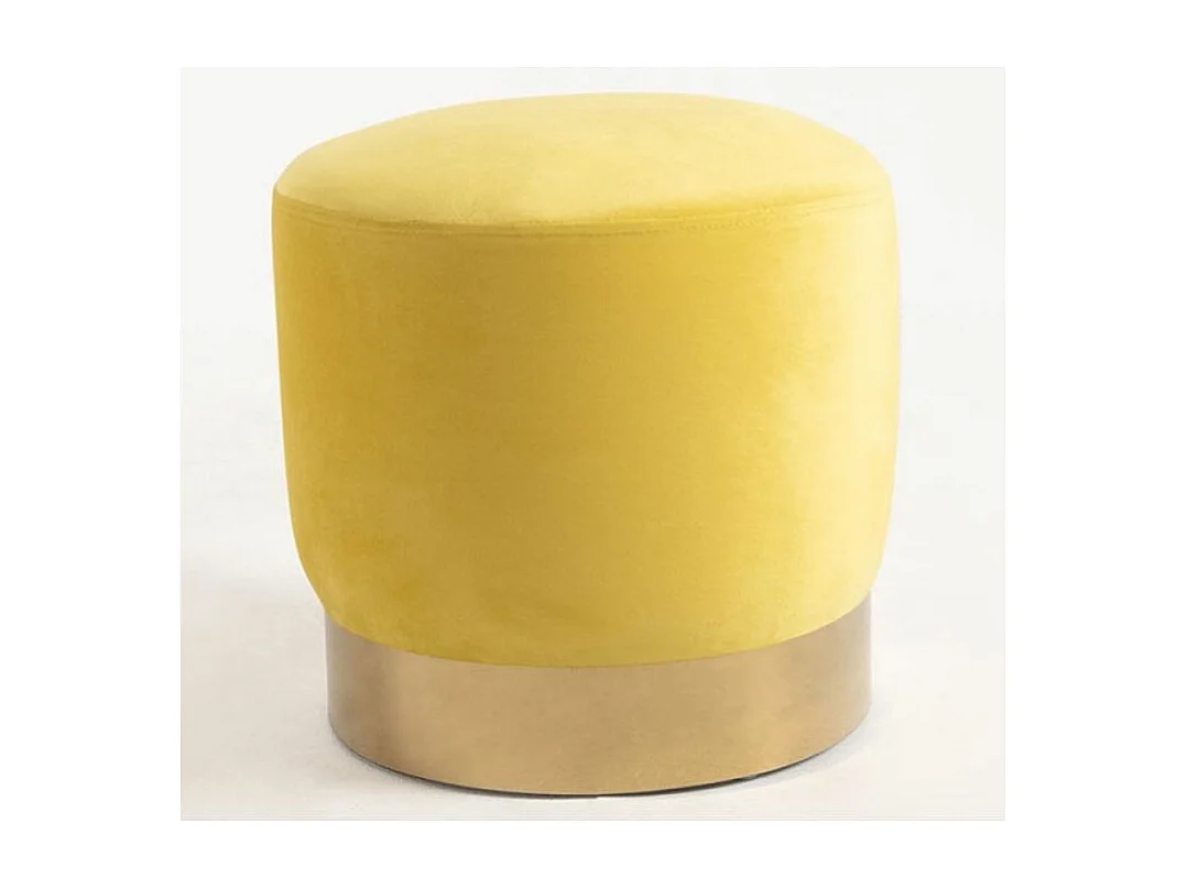 Pouf rond velours jaune et pied métal doré mat Kila 39cm