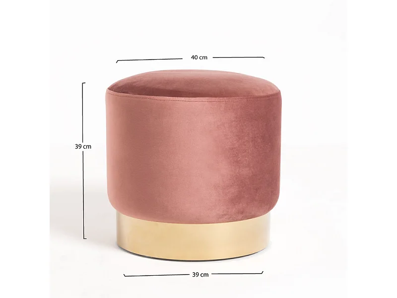 Puff redondo Hector de terciopelo rosa con base de metal dorado - Lote de 2