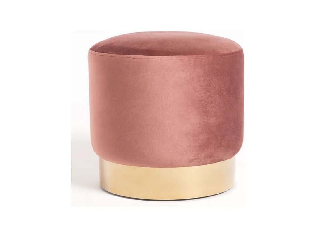 Pouf rond velours rose et pied métal doré Hector - Lot de 2