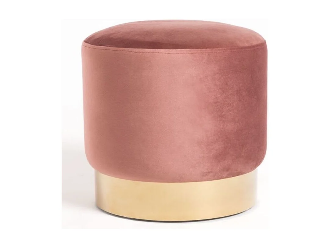 Pouf rond velours rose et pied métal doré Hector - Lot de 2
