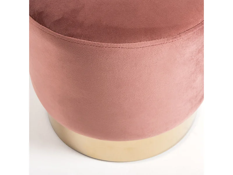 Pouf rond velours rose et pied métal doré Hector - Lot de 2