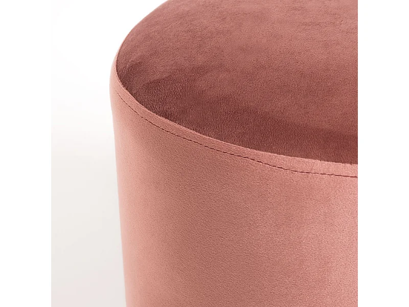 Pouf rond velours rose et pied métal doré Hector - Lot de 2